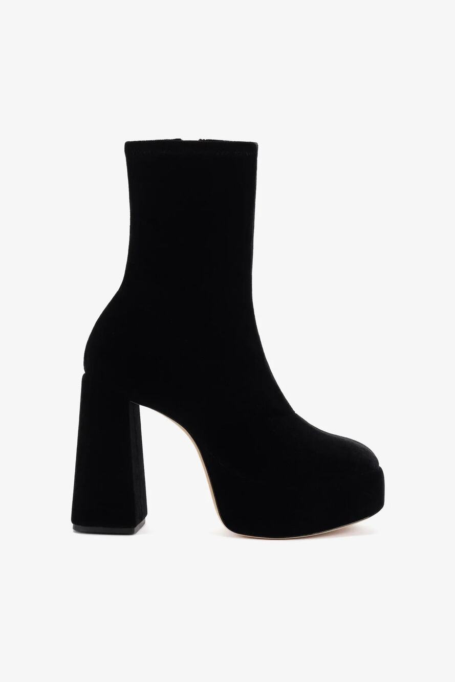 Larroude Dolly Black Velvet Stretch Platform Boots Y2K Retro Chic 10